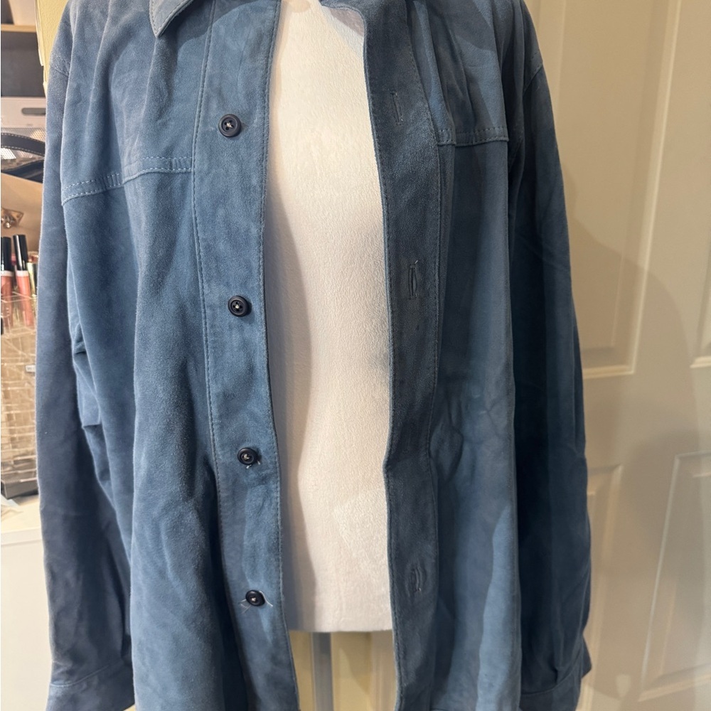 Men's Blue Denim‎ Suede Shirt Jacket Size Large
